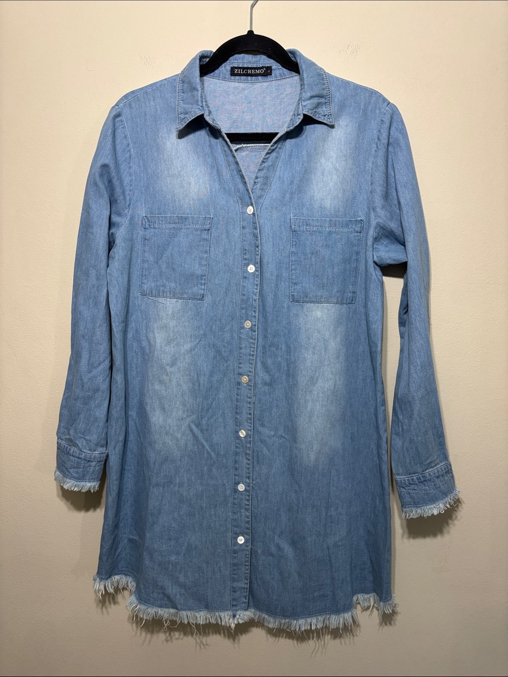 Zilcremo Light Blue Denim Button-Down Shirt Dress
